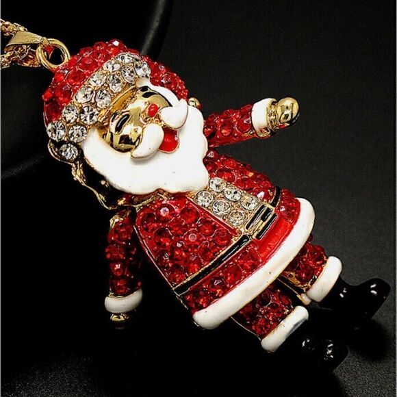 ♥️ Betsey Johnson Sparkling Jolly Santa Claus pendant necklace ♥️ - Picture 2 of 6